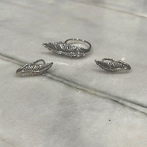 American West Genuine 925 Sterling Silver Feather Ring (Size 10) & Ear Climbers